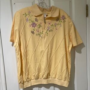 Alfred Dunner Yellow Floral Polo Shirt